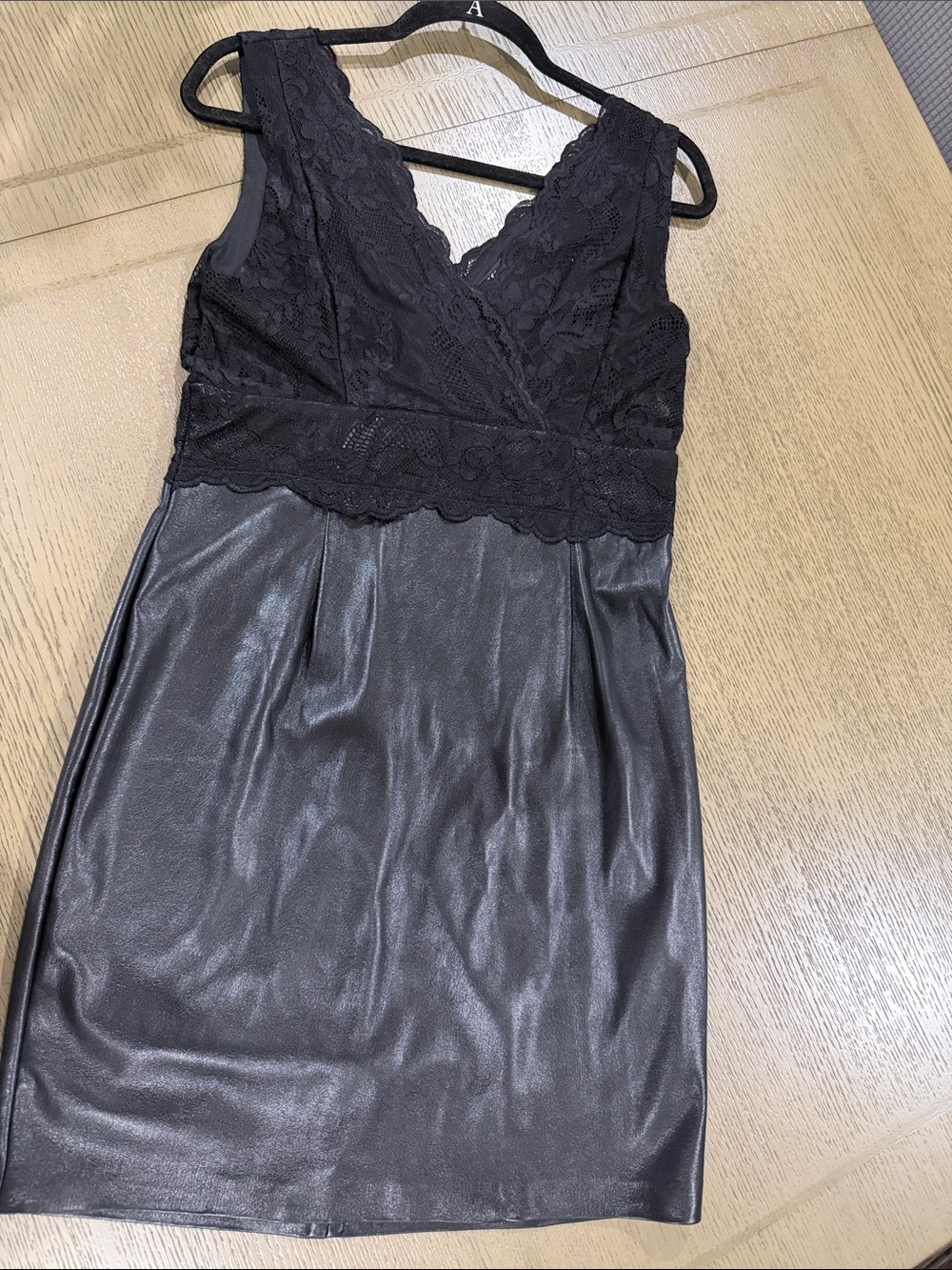 Guess Black Lace and Faux Leather Mini Dress